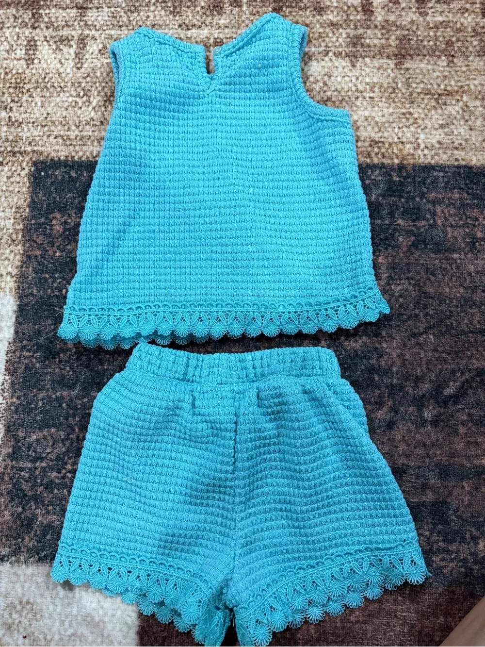 btween Bright Turquoise Crochet-Trim Tank Top & Shorts Set